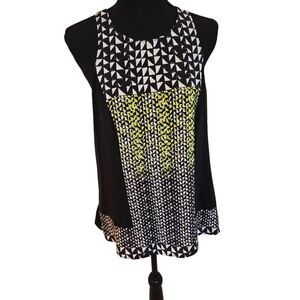 Charlie Jade Women's Geometric Shape Silk Tank Blouse Black White Green Large